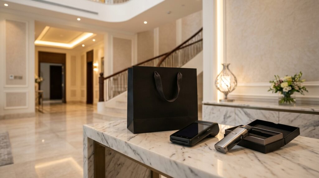 Vape doorstep cash on delivery service with mobile payment terminal in Dubai villa